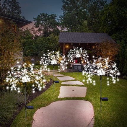 Solar Firework Lights, Garden Lights 4 Pack 120 LED Decorative Lights, Solar DIY Decorative Starburst Lights (Cool White)
