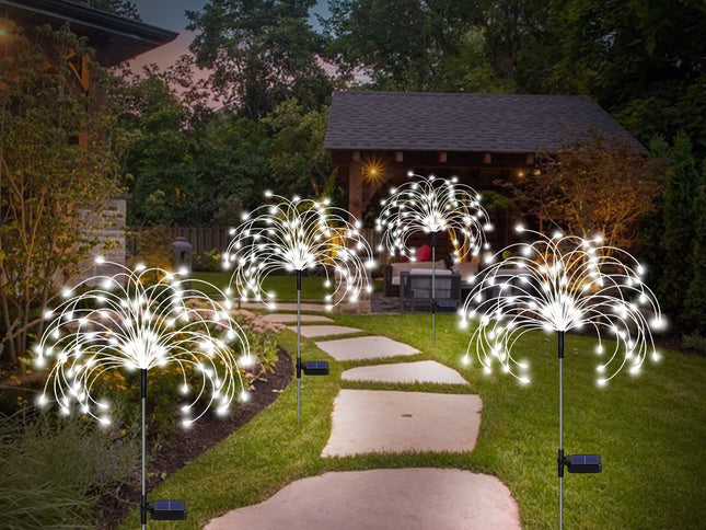 Solar Firework Lights, Garden Lights 4 Pack 120 LED Decorative Lights, Solar DIY Decorative Starburst Lights (Cool White)
