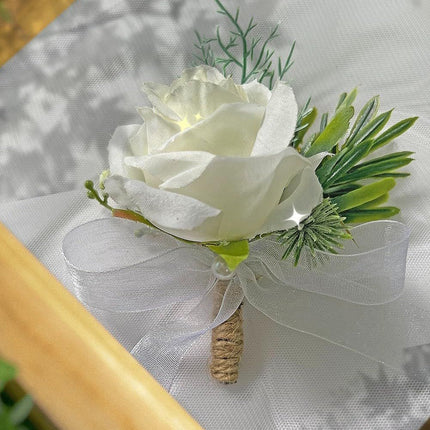 2 pieces Wrist Corsage Set, Artificial Rose Men Women Corsage Wristband Bracelet, Bride Groom Wedding Prom Party Flowers