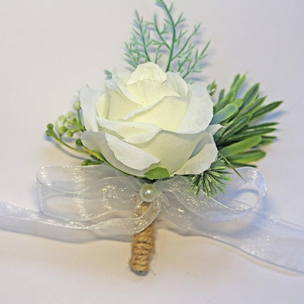 2 pieces Wrist Corsage Set, Artificial Rose Men Women Corsage Wristband Bracelet, Bride Groom Wedding Prom Party Flowers