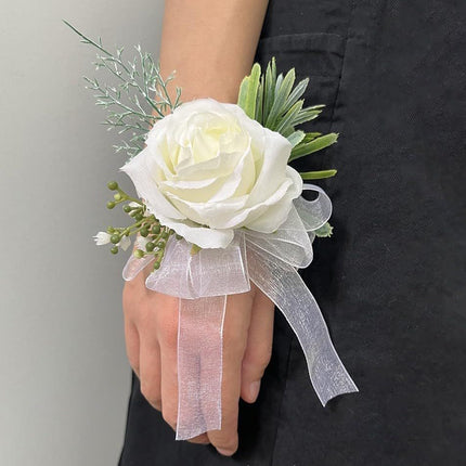 2 pieces Wrist Corsage Set, Artificial Rose Men Women Corsage Wristband Bracelet, Bride Groom Wedding Prom Party Flowers
