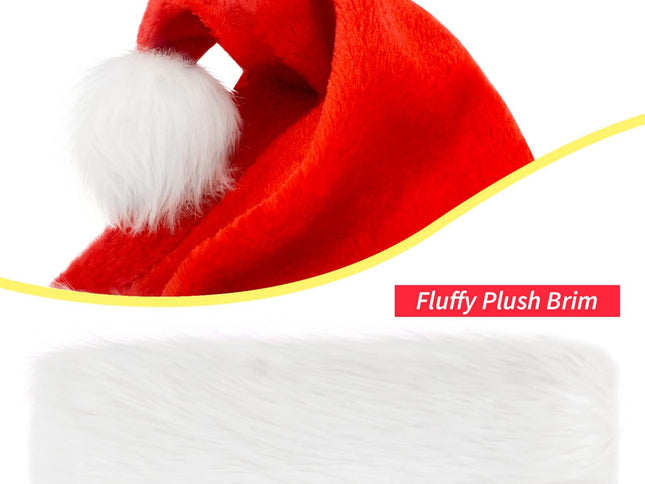 Santa Hat, Christmas Hat Holiday for Adults Unisex Velvet Comfort Extra Thicken Xmas Hat for New Year Festive Party