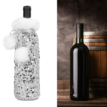 Christmas Wine Bottle Covers Wine Bottle Holder with Faux Fur Wine Bottle Pouch Bags for Christmas Party Decorations