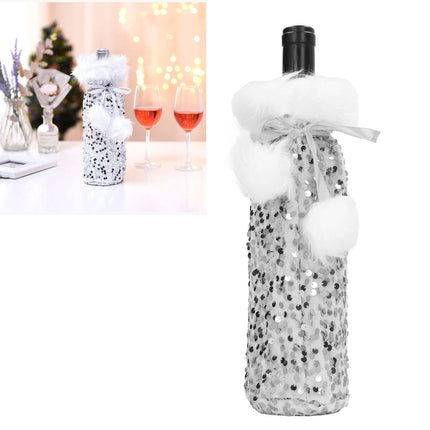 Christmas Wine Bottle Covers Wine Bottle Holder with Faux Fur Wine Bottle Pouch Bags for Christmas Party Decorations