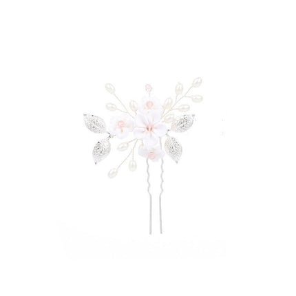 Flower Bride Wedding Hair Pins Silver Bridal Hair Pieces Pearl Hair Accessories Leaf Prom Hair Clips (Pack of 5)