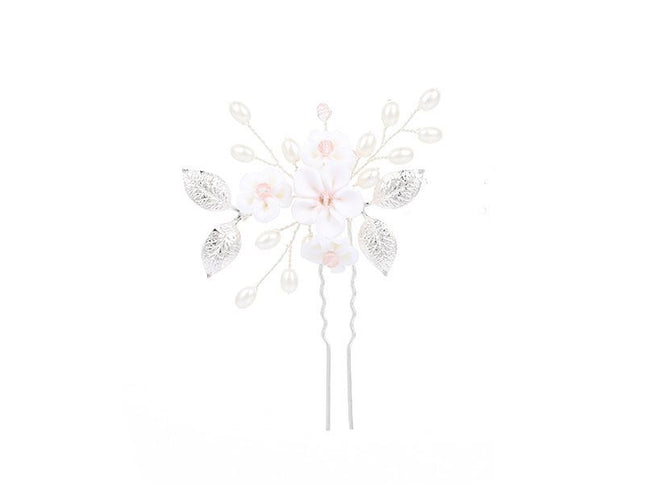 Flower Bride Wedding Hair Pins Silver Bridal Hair Pieces Pearl Hair Accessories Leaf Prom Hair Clips (Pack of 5)