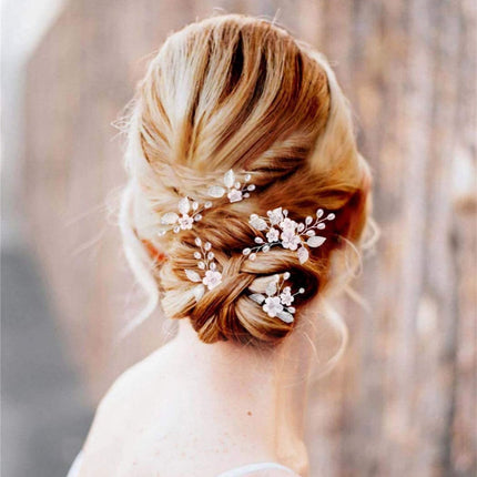 Flower Bride Wedding Hair Pins Silver Bridal Hair Pieces Pearl Hair Accessories Leaf Prom Hair Clips (Pack of 5)