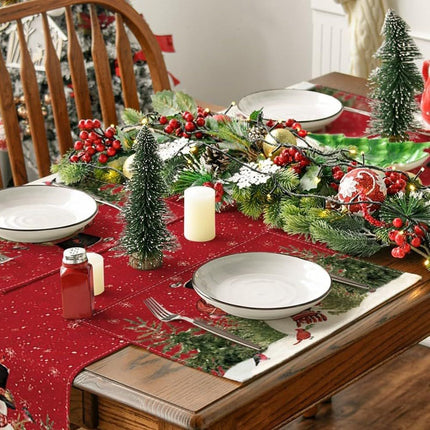 4pcs，Snowman Cardinal Tree Christmas Table Mat, Seasonal Winter Bird Christmas Holiday Rural Retro Thanksgiving Washable Table Mat