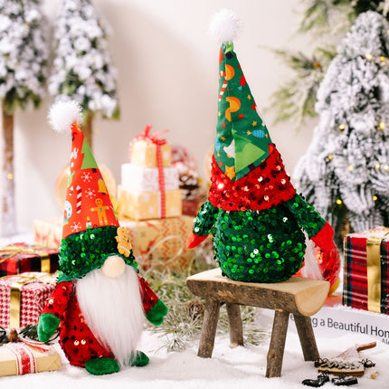 2pcs，Christmas gnome plush decoration, handmade Swedish gnome with sequin decoration Nordic plush elf dolls