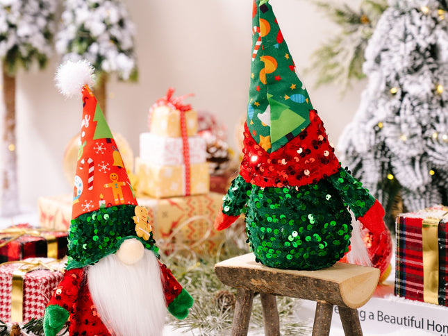 2pcs,Christmas gnome plush decoration, handmade Swedish gnome with sequin decoration Nordic plush elf dolls