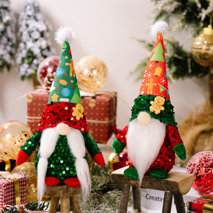2pcs，Christmas gnome plush decoration, handmade Swedish gnome with sequin decoration Nordic plush elf dolls