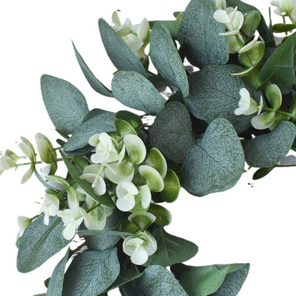 Artificial Green Wreath Wall Hanging Spring Door Decoration with Flowers & Ribbons (Large Money Eucalyptus Garland (White)