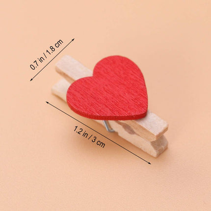 50pcs Mini Heart- Shaped Wooden Clips DIY Craft Clips Photo Paper Pegs for Photos Cards Paintings Scrapbookings Wedding (Red)