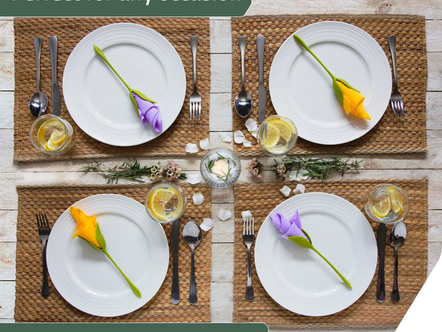 Napkin Holders for Tables, Set of 4 Green Stemmed Plastic Twist Flower Buds Serviette Holders Plus White Napkins