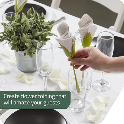 Napkin Holders for Tables, Set of 4 Green Stemmed Plastic Twist Flower Buds Serviette Holders Plus White Napkins