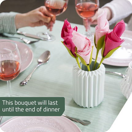 Napkin Holders for Tables, Set of 4 Green Stemmed Plastic Twist Flower Buds Serviette Holders Plus White Napkins