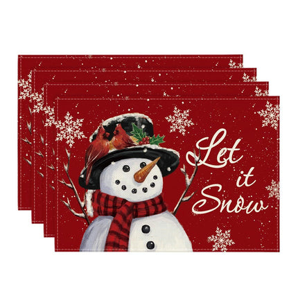 Winter Placemats Set of 4, 30cmx45cm Seasonal Christmas Holiday Table Mats for Party Kitchen Dining Decoration