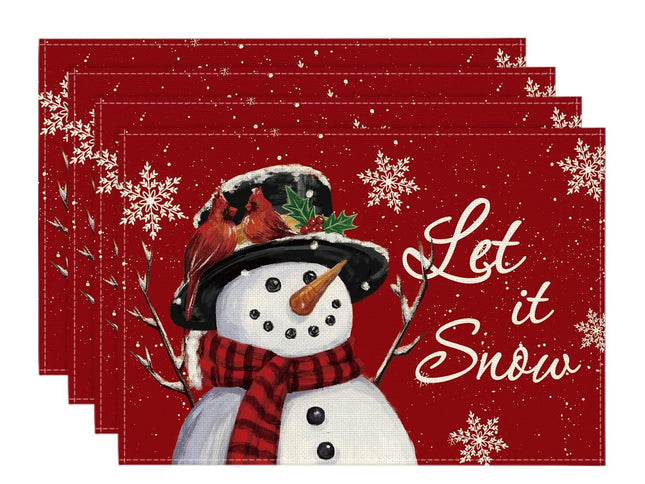 Winter Placemats Set of 4, 30cmx45cm Seasonal Christmas Holiday Table Mats for Party Kitchen Dining Decoration
