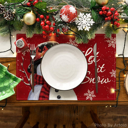 Winter Placemats Set of 4, 30cmx45cm Seasonal Christmas Holiday Table Mats for Party Kitchen Dining Decoration