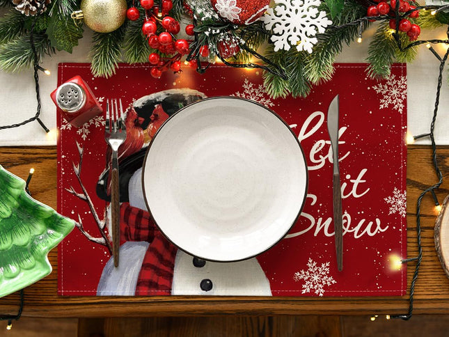 Winter Placemats Set of 4, 30cmx45cm Seasonal Christmas Holiday Table Mats for Party Kitchen Dining Decoration