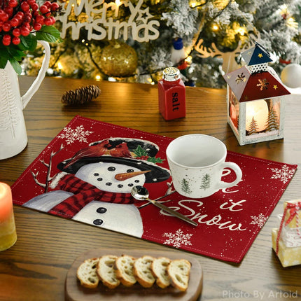 Winter Placemats Set of 4, 30cmx45cm Seasonal Christmas Holiday Table Mats for Party Kitchen Dining Decoration