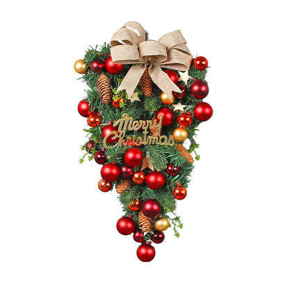 Christmas Wreath Wall Hanging Ornament Artificial Christmas Teardrop Merry Christmas Front Door Decorative Wreath Garland Xmas
