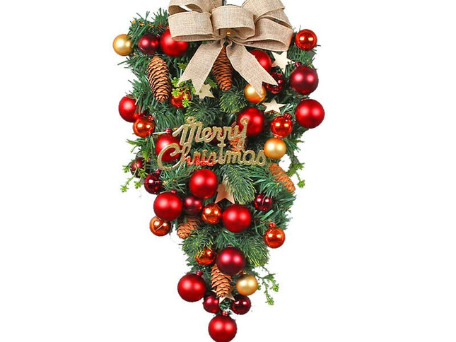Christmas Wreath Wall Hanging Ornament Artificial Christmas Teardrop Merry Christmas Front Door Decorative Wreath Garland Xmas