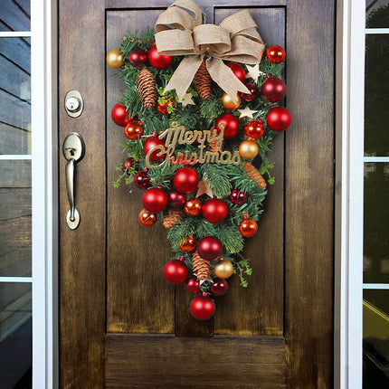 Christmas Wreath Wall Hanging Ornament Artificial Christmas Teardrop Merry Christmas Front Door Decorative Wreath Garland Xmas