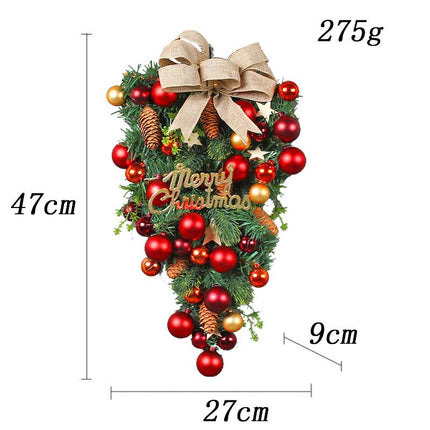 Christmas Wreath Wall Hanging Ornament Artificial Christmas Teardrop Merry Christmas Front Door Decorative Wreath Garland Xmas