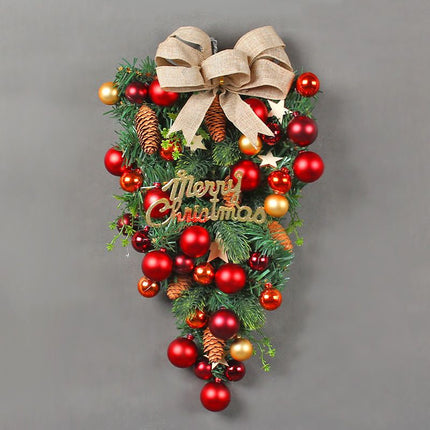 Christmas Wreath Wall Hanging Ornament Artificial Christmas Teardrop Merry Christmas Front Door Decorative Wreath Garland Xmas