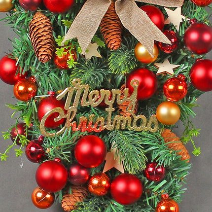 Christmas Wreath Wall Hanging Ornament Artificial Christmas Teardrop Merry Christmas Front Door Decorative Wreath Garland Xmas