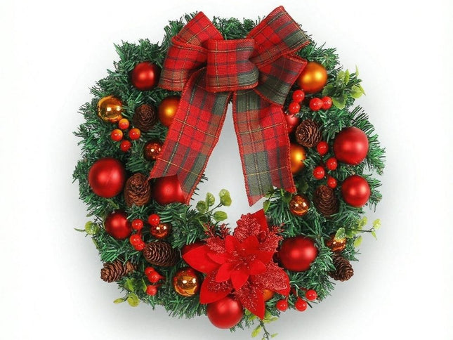 Christmas Wreath for Door Wreaths Garland Red Bow Wreath Pendant Tree Berry Ball Winter Front Door Outdoor Indoor Window Mantel