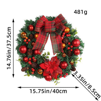 Christmas Wreath for Door Wreaths Garland Red Bow Wreath Pendant Tree Berry Ball Winter Front Door Outdoor Indoor Window Mantel