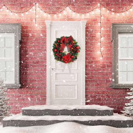 Christmas Wreath for Door Wreaths Garland Red Bow Wreath Pendant Tree Berry Ball Winter Front Door Outdoor Indoor Window Mantel