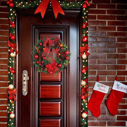 Christmas Wreath for Door Wreaths Garland Red Bow Wreath Pendant Tree Berry Ball Winter Front Door Outdoor Indoor Window Mantel