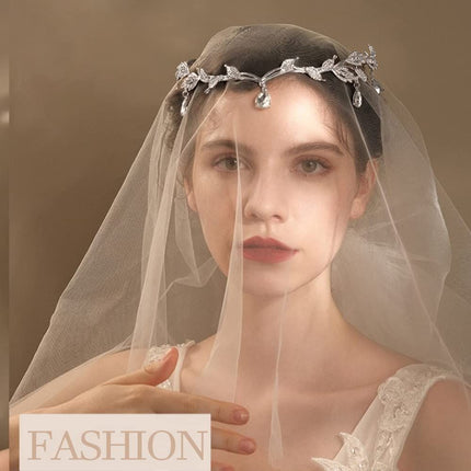 Elegant Rhinestone Leaf Wedding Bridal Bridesmaid Forehead Band Dangle Rhinestone Bridal Tiara Crown with Gift Box , Silver