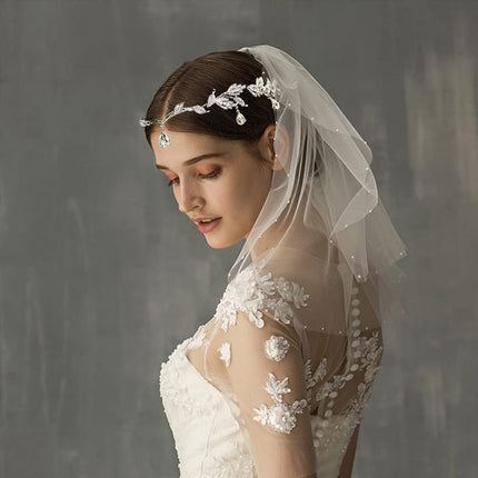 Elegant Rhinestone Leaf Wedding Bridal Bridesmaid Forehead Band Dangle Rhinestone Bridal Tiara Crown with Gift Box , Silver