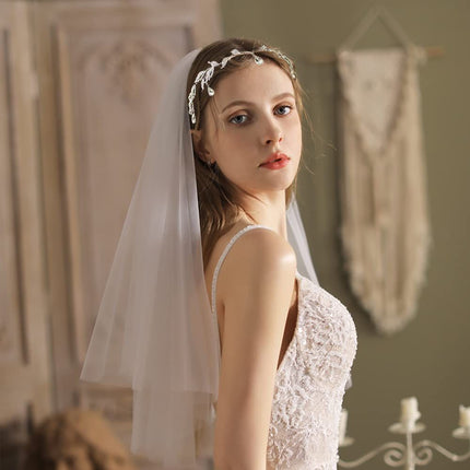 Elegant Rhinestone Leaf Wedding Bridal Bridesmaid Forehead Band Dangle Rhinestone Bridal Tiara Crown with Gift Box , Silver