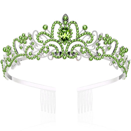 Crystal Crowns and Tiaras with Comb Headband for Girl or Women Birthday Party Wedding Prom Bridal Christmas ( Light Green)