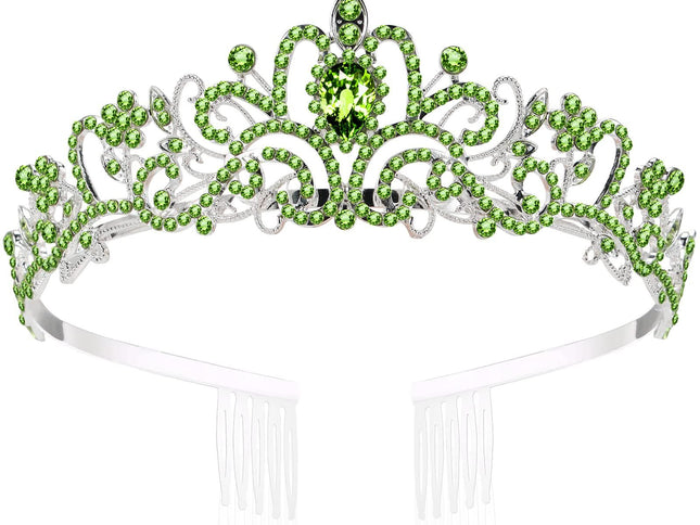Crystal Crowns and Tiaras with Comb Headband for Girl or Women Birthday Party Wedding Prom Bridal Christmas ( Light Green)