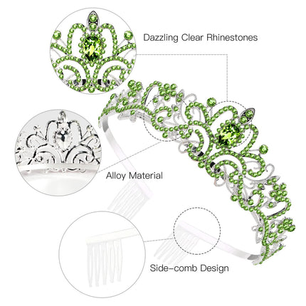Crystal Crowns and Tiaras with Comb Headband for Girl or Women Birthday Party Wedding Prom Bridal Christmas ( Light Green)