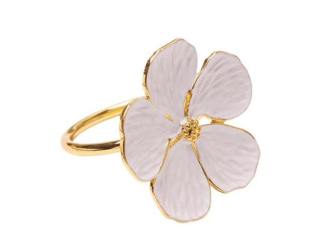 4 Pcs White Flower Napkin Rings Set, Holiday Gold Napkin Ring Holder Floral Serviette Buckles for Wedding Party Banquet