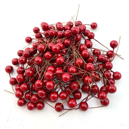 300PCS Artificial Holly Berries, Mini 10 mm Fake Berries Decor on Wire for Christmas Tree Decorations Flower Wreath DIY Craft(Red)