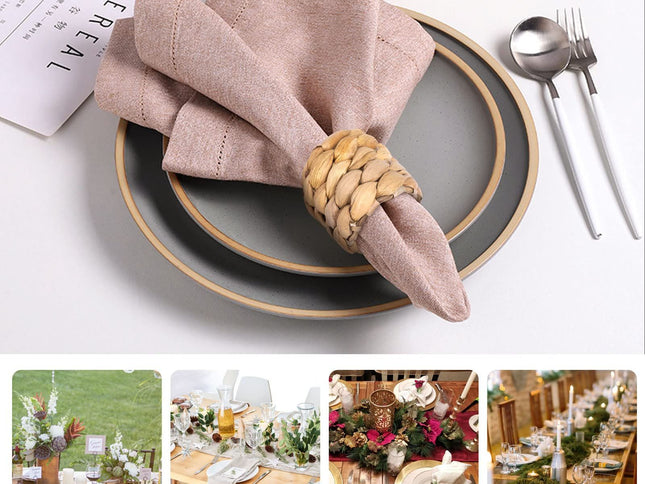 Hand-Woven Napkin Rings for Table Decor, Fall Rustic Napkin Rings, Napkin Holder Buckles for Holiday Party, Easter, Birthday 6pes
