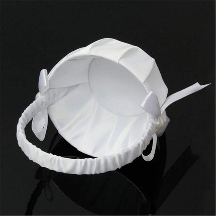 Romantic White Satin Beaded Wedding Flower Girl Basket Bowknot Decor Wedding Basket DIY Ceremony Party Decoration Candy Small