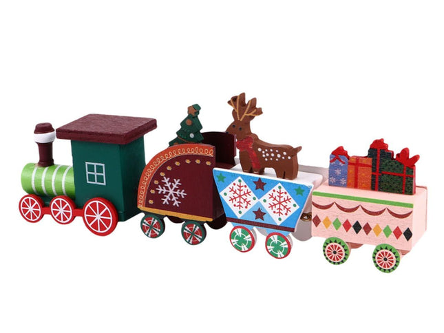 Wooden Christmas Train Statue Ornament Christmas Decoration for Home Santa Claus Gift Figurines Crafts Table Decor