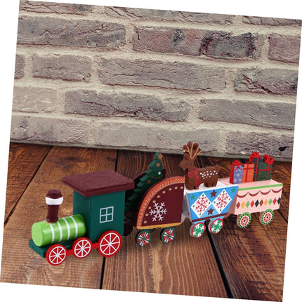Wooden Christmas Train Statue Ornament Christmas Decoration for Home Santa Claus Gift Figurines Crafts Table Decor