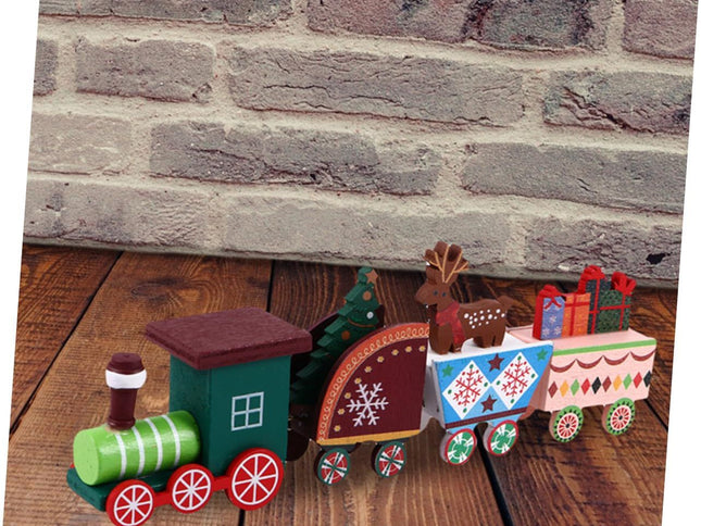 Wooden Christmas Train Statue Ornament Christmas Decoration for Home Santa Claus Gift Figurines Crafts Table Decor