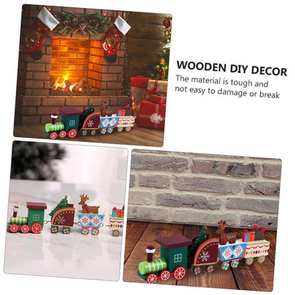 Wooden Christmas Train Statue Ornament Christmas Decoration for Home Santa Claus Gift Figurines Crafts Table Decor