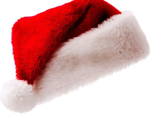 Red Christmas Velvet Santa Hat, Unisex Xmas Holiday Santa Hat with Classic Comfortable Fur Christmas Accessories New Years